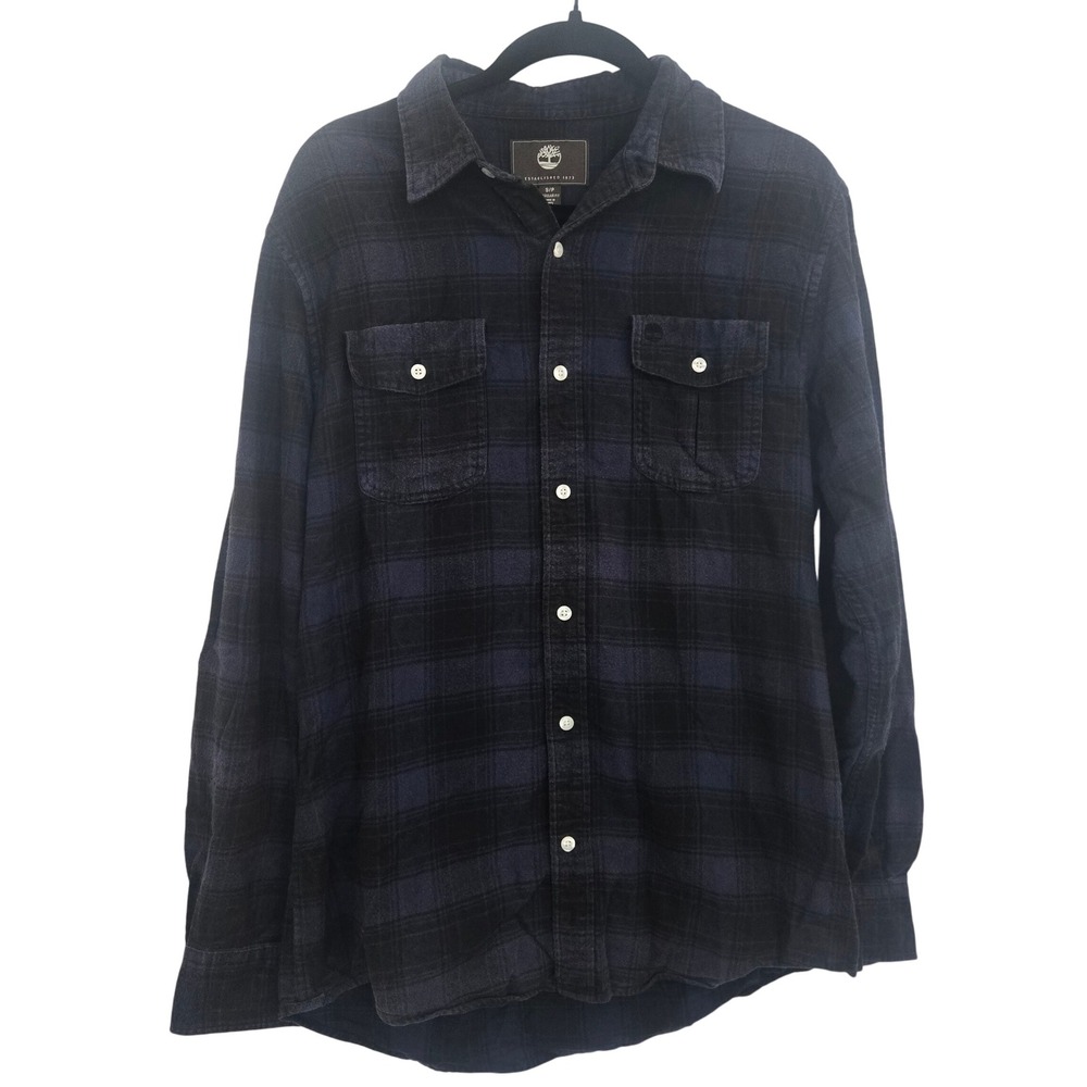 Timberland Flannel Plaid Shirt Men's Blue Black Button Down Regular Fit Gorp S/P